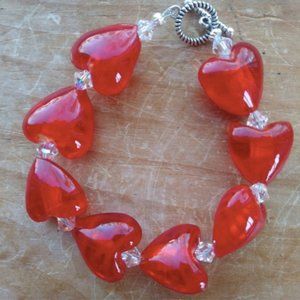 Handmade Glass Heart and Crystal Bracelet - NEW!!
